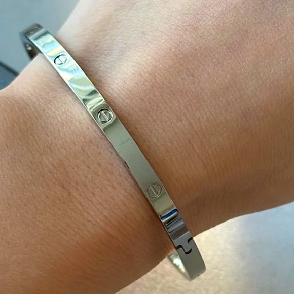Silver Love Screwdriver Bangle Bracelet without Stones Thin Version Platinum - Picture 3 of 5